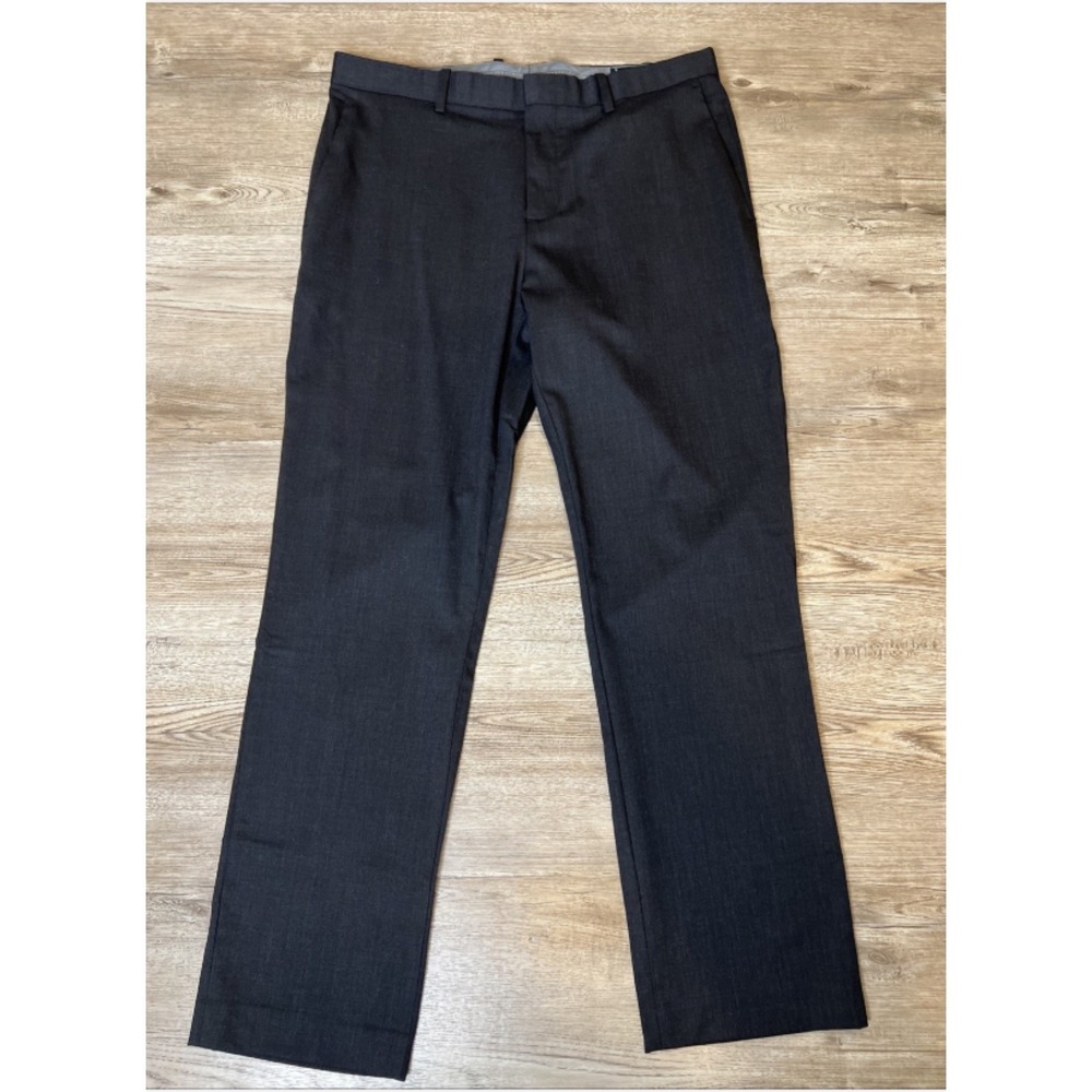 The Tie Bar Trim Fit Dress Pants Mens 33x30 Charcoal Stretch Wool Flat Front